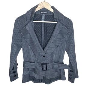 𝅺BISOU bisou michele bohbot 3/4 sleeve gray striped suit belted jacket
